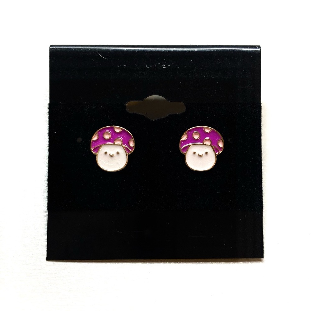 NEW Purple Fly Agaric Mushroom Colorful Stud Earrings - Picture 2 of 3